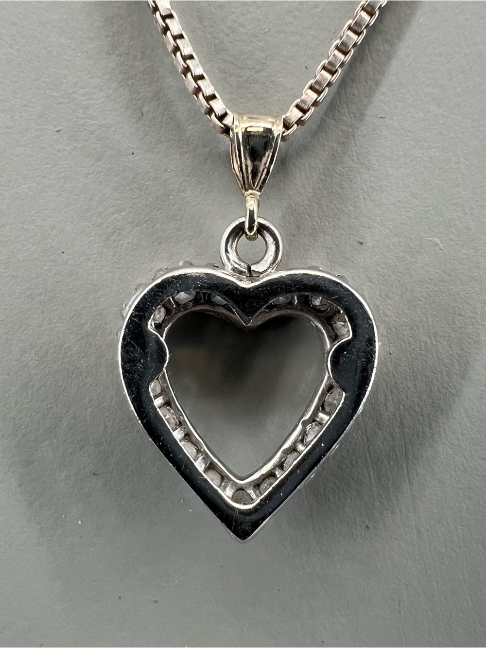 Sterling Silver 925 Diamond Open Heart Halo Pendant Necklace Italy 4.10g - Picture 5 of 8